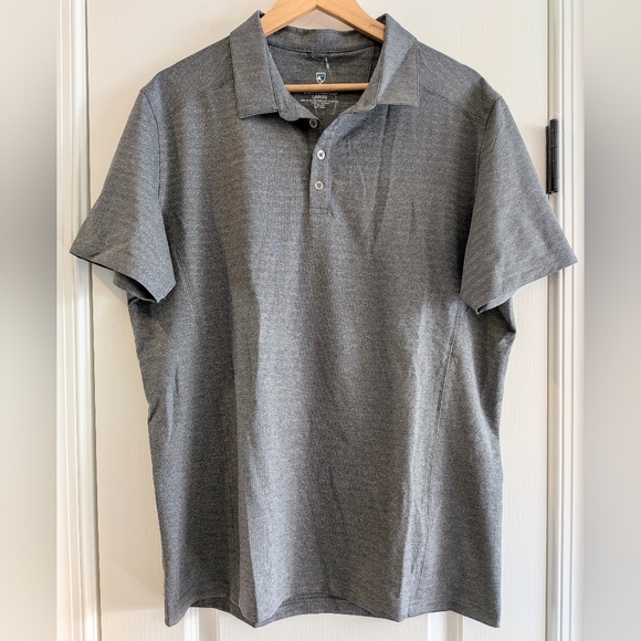 Kuhl Airkuhl Polo Short Sleeve Shirt Mens Size L Gray Striped Hiking Outdoor NWT - Picture 3 of 16